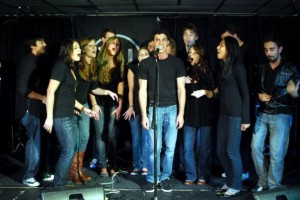Photo by Andrew Bisdale. The BU a cappella group, The Bostones, perform at BU Central in fall 2009.