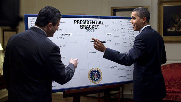 Barack Obama filling out his Presidential Bracket