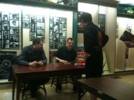 Ben Thompson and book illustrator Steve Belledin sign books at the BU Bookstore. | Photo by Paul Squire
