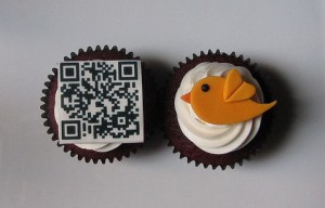 The edible QR code on this cupcake leads to the webpage of Concern Worldwide.