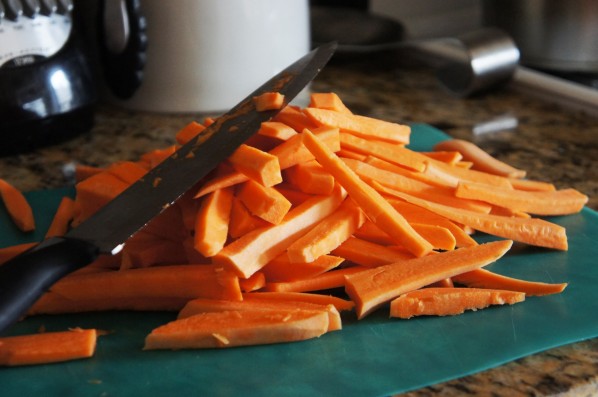 Sliced sweet potatoes.