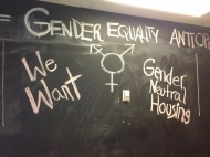 The board outside the Center for Gender, Sexuality & Activism where students organized Monday evening. | Photo by Ingrid Adamow