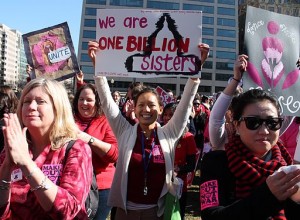 This past Valentine's Day, women protested for an end to violence against women, through VDAY's cause: One Billion Strong. The Vagina Monologues helped to raise money for action.   |   Photo courtesy of Wikimedia Commons user Elvert Barnes