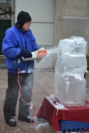 Professionals from Brookline Ice helped the competitors with the basic outline of their sculptures.