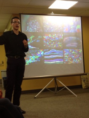 Darrien Garay explains the complexity of the brain | Photo courtesy of BU Students for Sensible Drug Policy via Twitter
