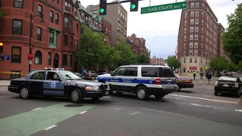 The intersection of Beacon Street and Charlesgate, where Kanako Miura, a 36-year-old visiting researcher at MIT, was struck and killed by a dump truck. This is the sight of BU that most new students first see. Photo courtesy of Brian D'Amico.