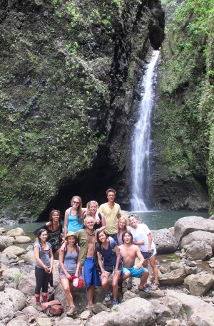 Sarah's WWOOF group at the sacred falls.  |  Photo by Sarah Epstein