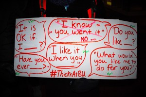 A protester's sign outlines messages that wouldn't perpetuate rape culture.