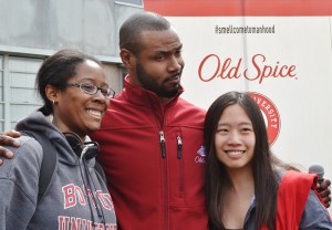 The Man Your Man Could Smell Like: The Quad's own Brie Garcia (left) gets her picture taken with the Old Spice guy | Photo by Alene Bouranova