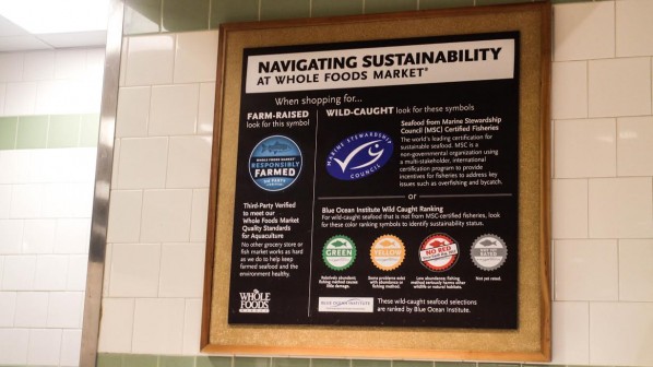 Whole Foods Market in Alewife Brook Parkway, Cambridge, Mass. shows consumers how to navigate seafood sustainability. | Photo by Michelle Marino