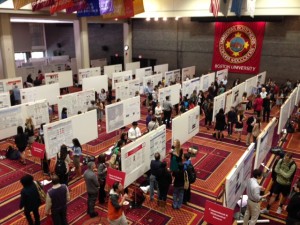 Metcalf Ballroom turned into a sea of research posters the morning of the Symposium | Photo courtesy of Beth St. John