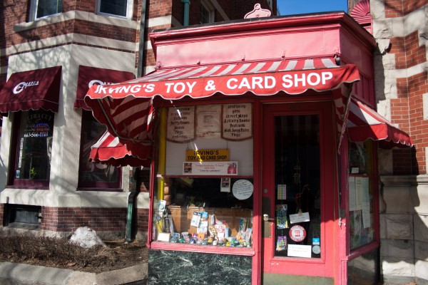 Irving's Toy and Card Shop, in the same little building on Harvard St. in Brookline since 1931. | Photo by Kylie Obermeier. 