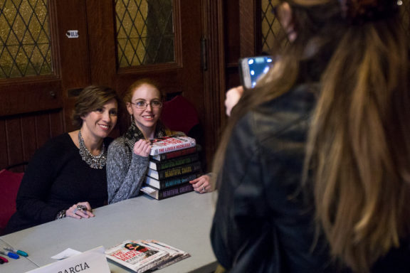 Young Adult Author Kami Garcia takes a photo with Shannon Fay, 27, of Boston, who has read all of Garcia's books.