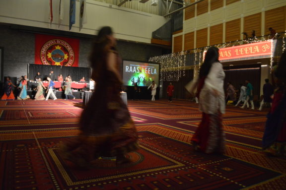 Attendees dance the garba at the Naravaratri Festival.