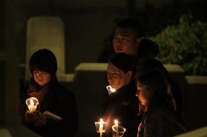 Students gathered at vigil at Marsh Plaza. | Photo by Noah Eberhart.