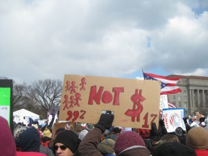 A protestor's sign referencing the "99%" mantra of the Occupy movement. | Photo by Ari Stern