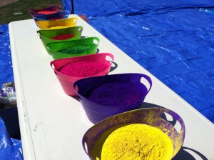 Aside from music and free food, and games, the HSC also provides students with large buckets of vibrant colored powder to throw at one another. | Photo courtesy of the BU Hindu Students Council
