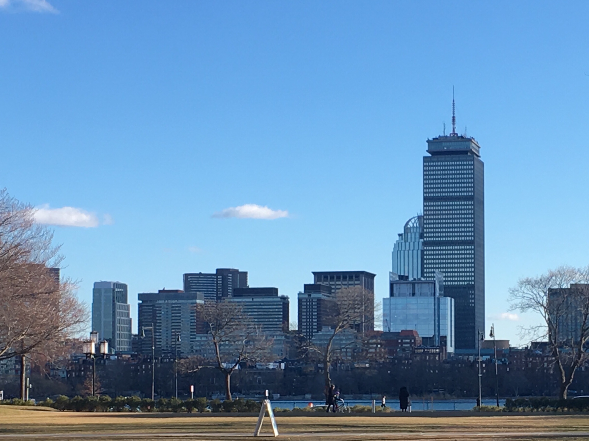 A view of the Boston skyline from Cambridge.